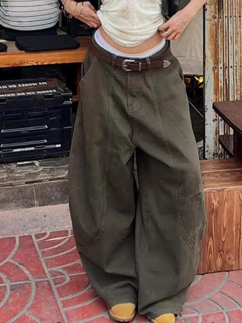 Streetwear lavagem denim calças largas roupas de outono feminino baixo crescimento perna larga jeans harajuku cimitarra denim calças carga jean