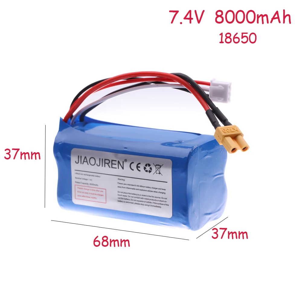 Akumulator litowo-jonowy 7.4V 8000mAh z wtyczką XT30 dla HUINA 1580 1583 550 582 1/14 RC akcesoria do koparka budowlana elektrycznych