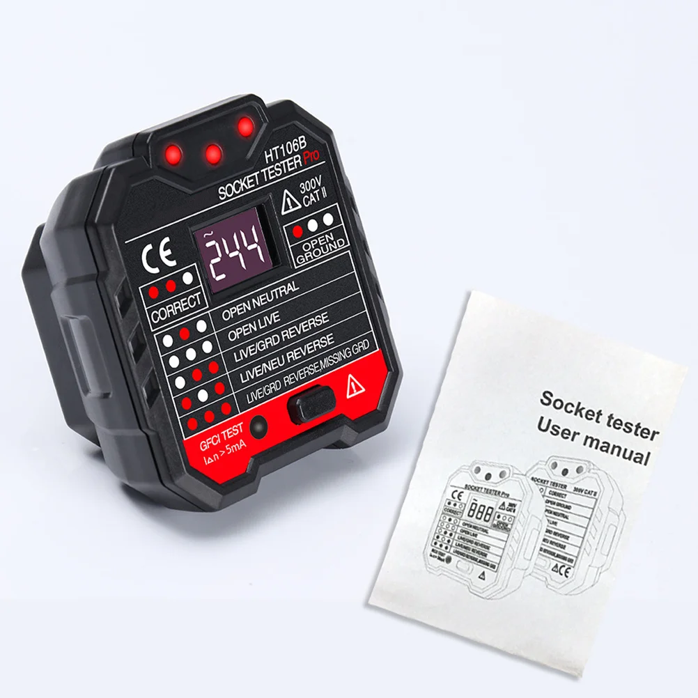 

Ht-106B Advanced Socket Tester 7 Indicators Detect Neutral Line Ground Wire Voltage Backlit LCD Display