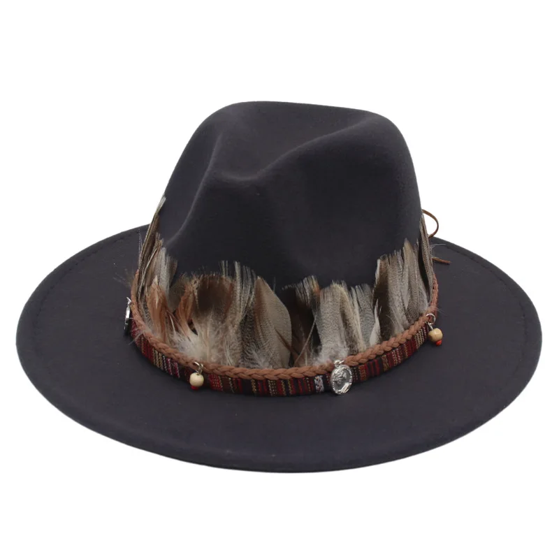 

Ethnic Style Top Hat Feather Accessories Sacrifice Dance Tibetan Hat Photo Studio Props New Cashmere Felt Cap