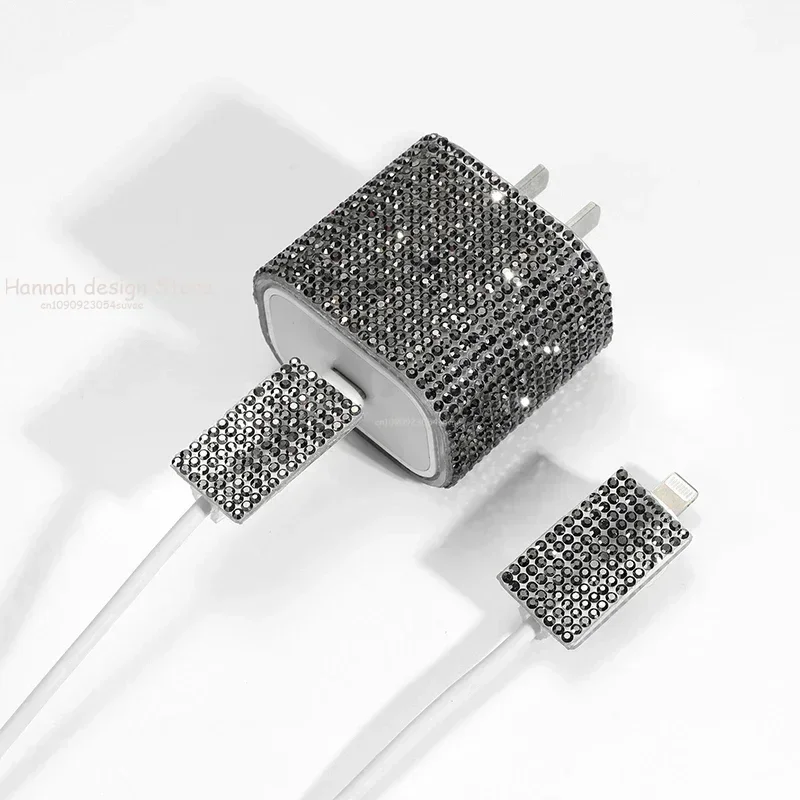 Charger Protector Sleeve for IPhone 15 14 13 Pro Max 18W 20W Charging Head Protection Glitter Crystal Sticker Protective Cover