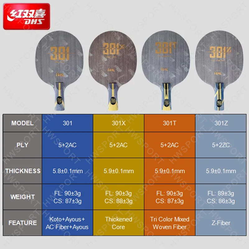 DHS 301 Series Table Tennis Blade Professional 5+2 Carbon Ping Pong Blade Inner Fiber 301 301X 301T 301Z