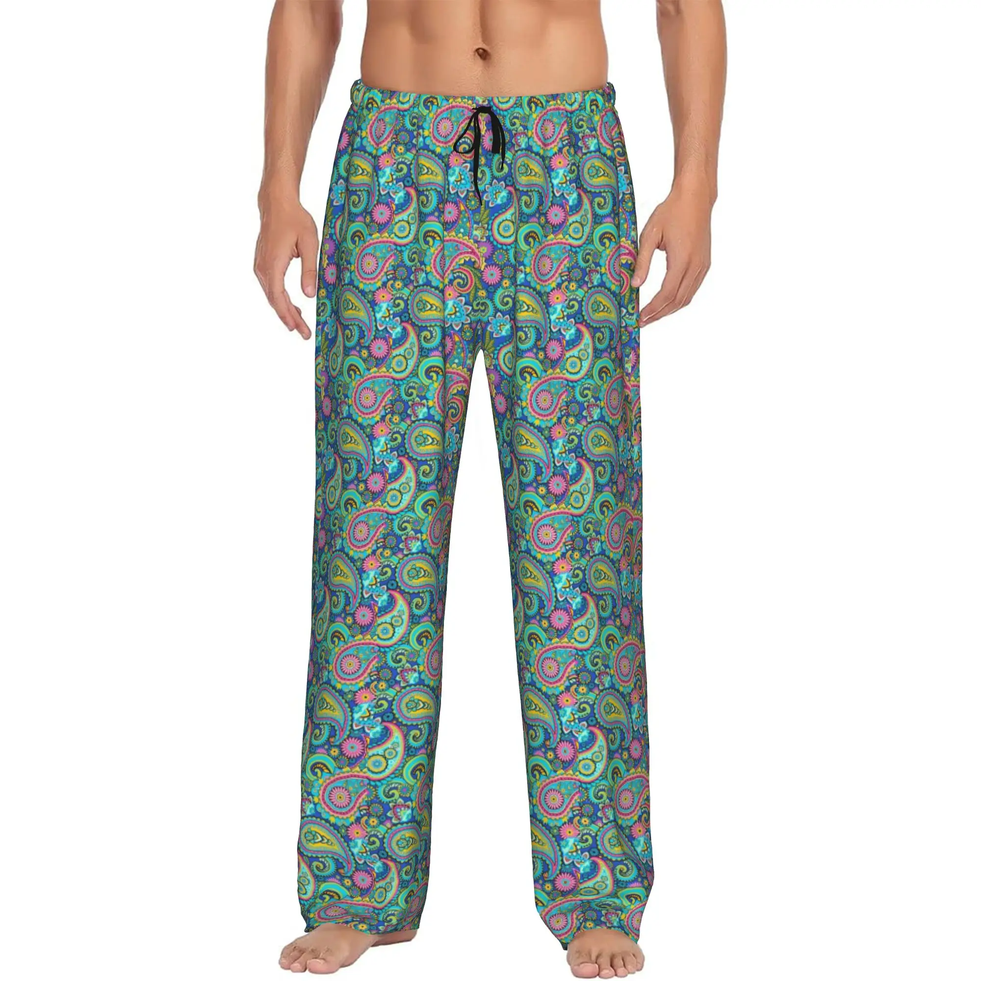 Custom Men Paisley Pattern Art Pajama Pants Print  Sleep Sleepwear Bottoms with Pockets