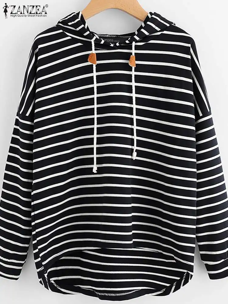 

ZANZEA Korean Fashion Sport Pullover Women Long Sleeve Hooded Sweatshirt Casual Loose Stripe Hoddie 2024 Autumn Oversized Hoodie