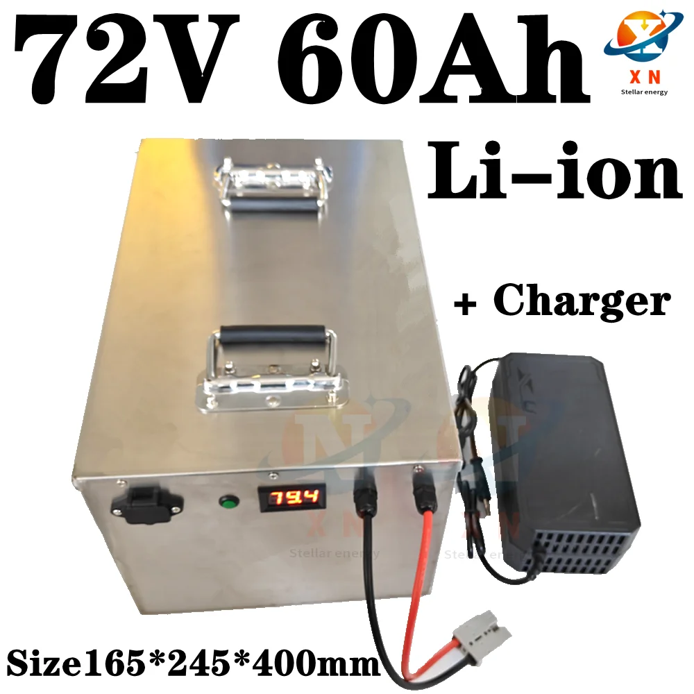 high capacity 72v 60Ah li-ion no 72v 80ah lithium for 3000w bicycle battery bike tricycle motorhome inverter +10A charger