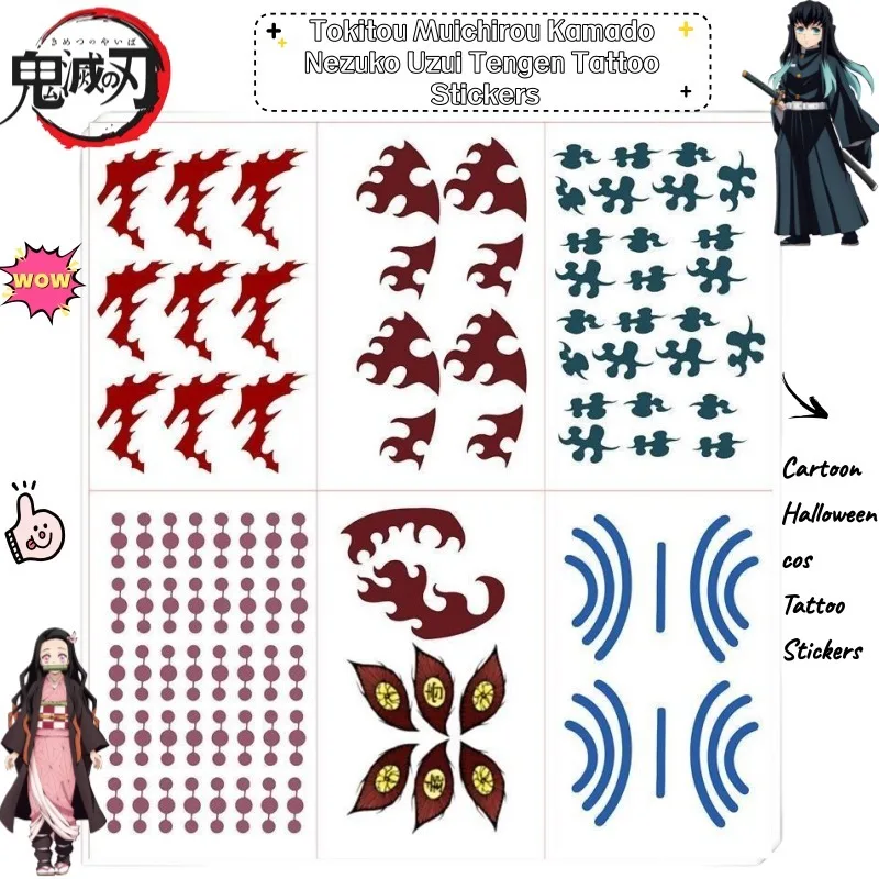 

New Demon Slayer Tokitou Muichirou Kamado Nezuko Uzui Tengen Creative Cartoon Halloween COS Anime Merchandise Tattoo Stickers