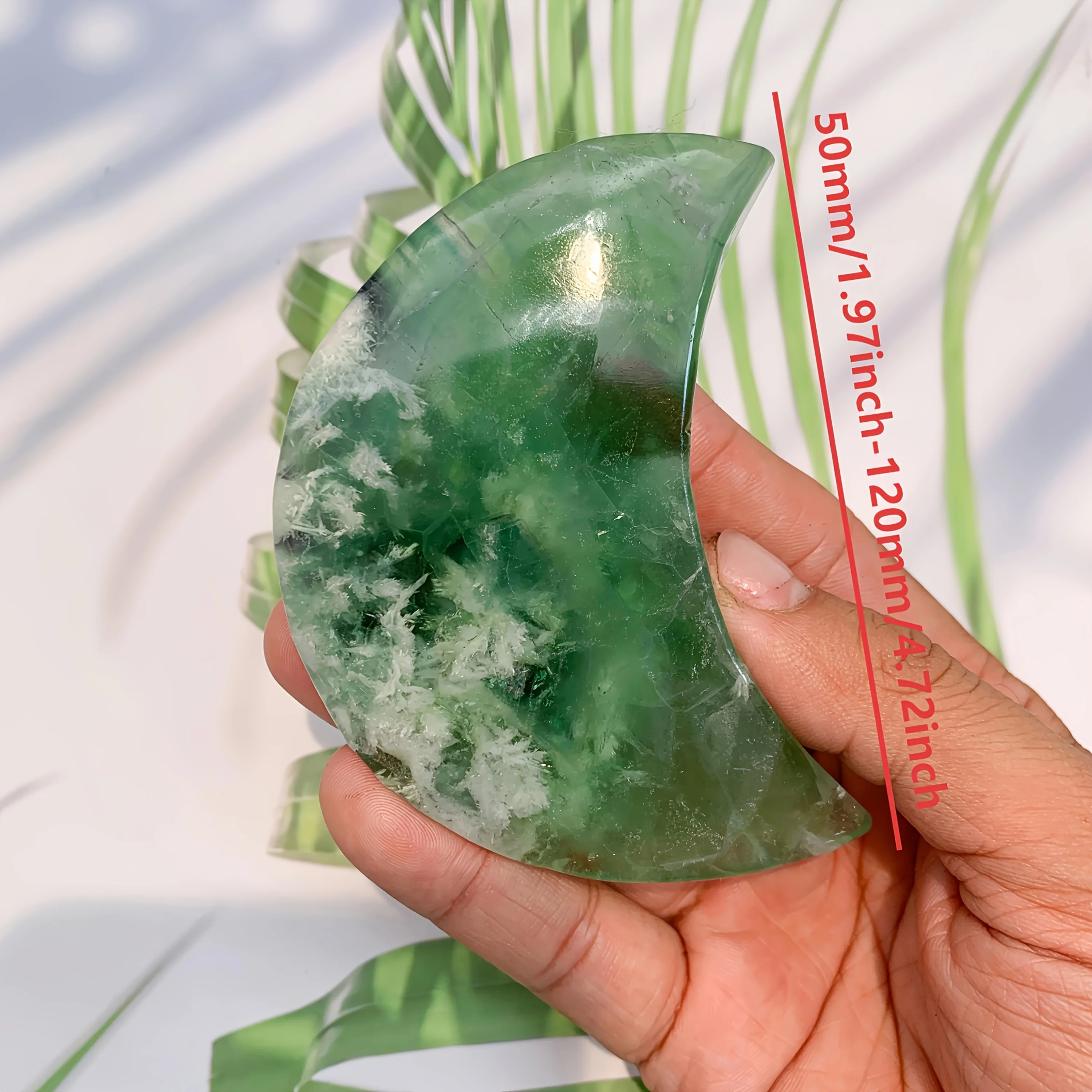 1pc 0.11lb-0.44lb Stone Bohemian Feather Fluorite Moon - Pendant for DIY Jewelry Making, Tabletop Decor, Jewelry Component