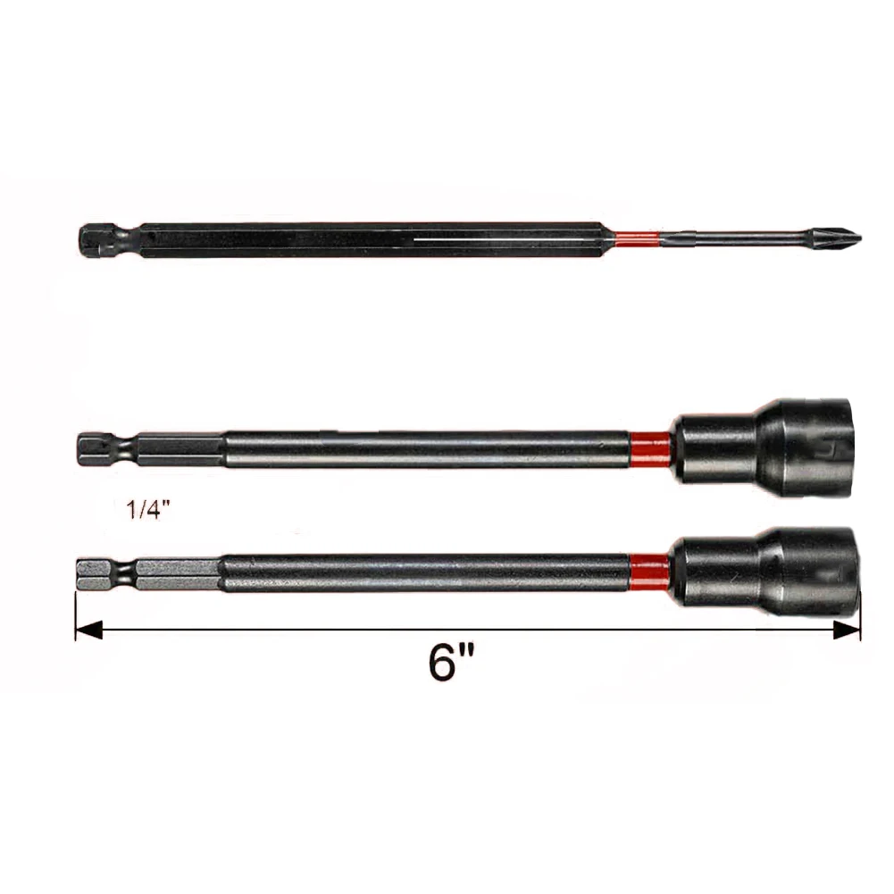 16pcs 6Inch Long Shank Magnetic 1/4inch Hex Shank Nut Driver Kit For Impact Drill Socket Long Magnetic Nut Driver Hand Tools