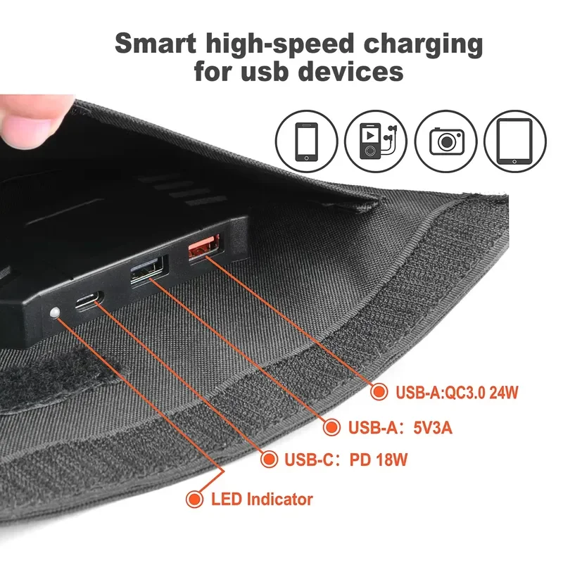 W 14W 21W 25W 30W 60W 80W Folding Solar Charger USB C PD 65W Laptop Power Bank Foldable Panel Hiking Backpacking Outdoor view 4