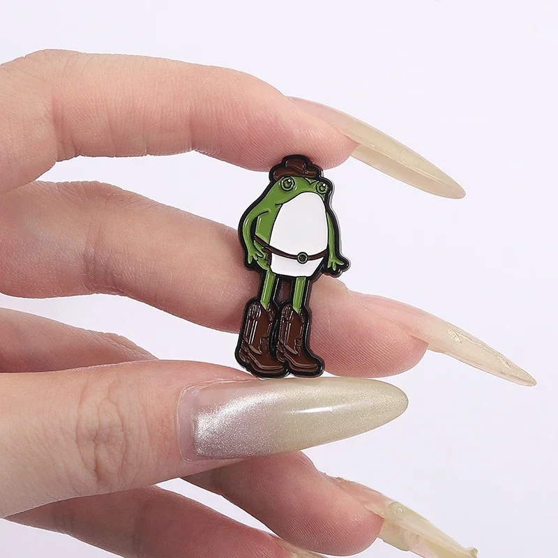 لطيف سيقان طويلة كاوبوي التمهيد الضفدع المينا دبابيس مضحك الكرتون الحيوانات الأليفة دبابيس ظهره شارة التلبيب مجوهرات إبداعية هدية الأصدقاء