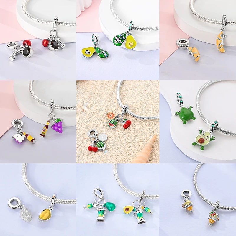 Frucht-Charm 925 Sterling Silber Erdbeere Kirsche Avocado Perlenanhänger Passend für Europäische Armbänder DIY Damenschmuck Geschenk 2026 – Detail 3