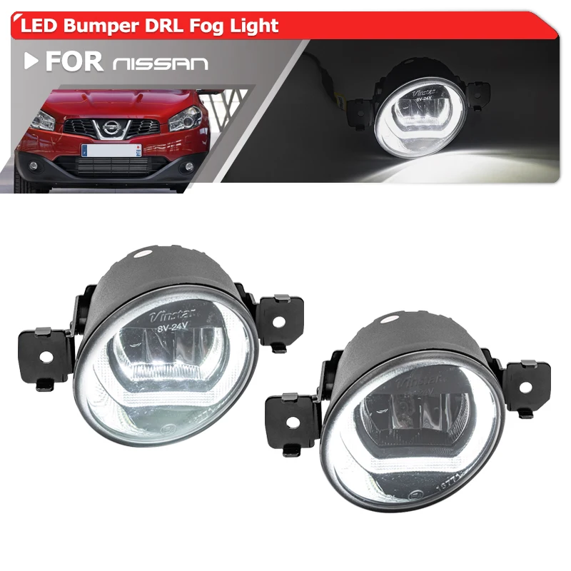 For Nissan Qashqai Gen1 J10 2006-2013 Front Bumper Upgraded 2-in-1 Led Driving DRL Halo Daytime Running Fog Light Replacement