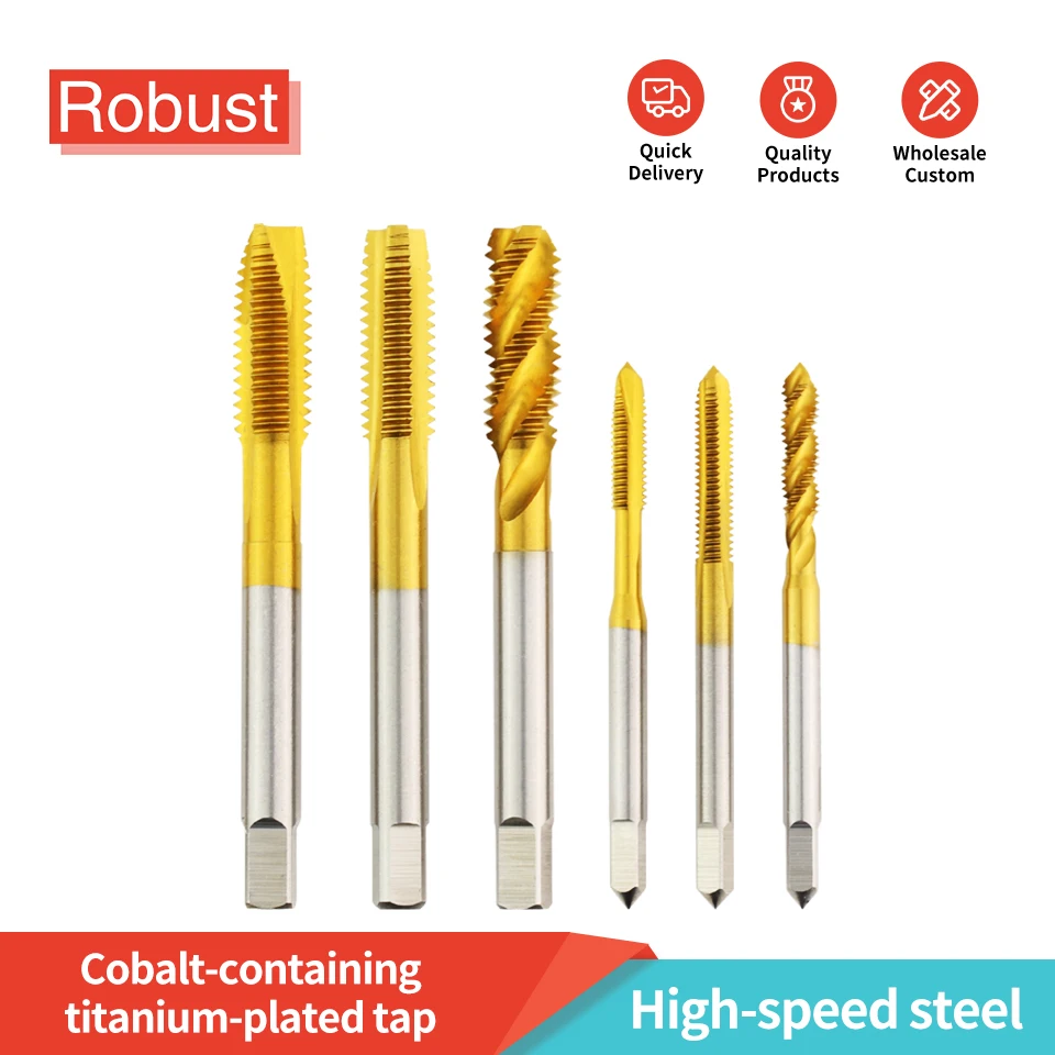 M4/M5/M6/M8Cobalt-Containing Ultra-Hard Titanium-Plated Spiral Point Machine Tap Straight Flute for Stainless Steel