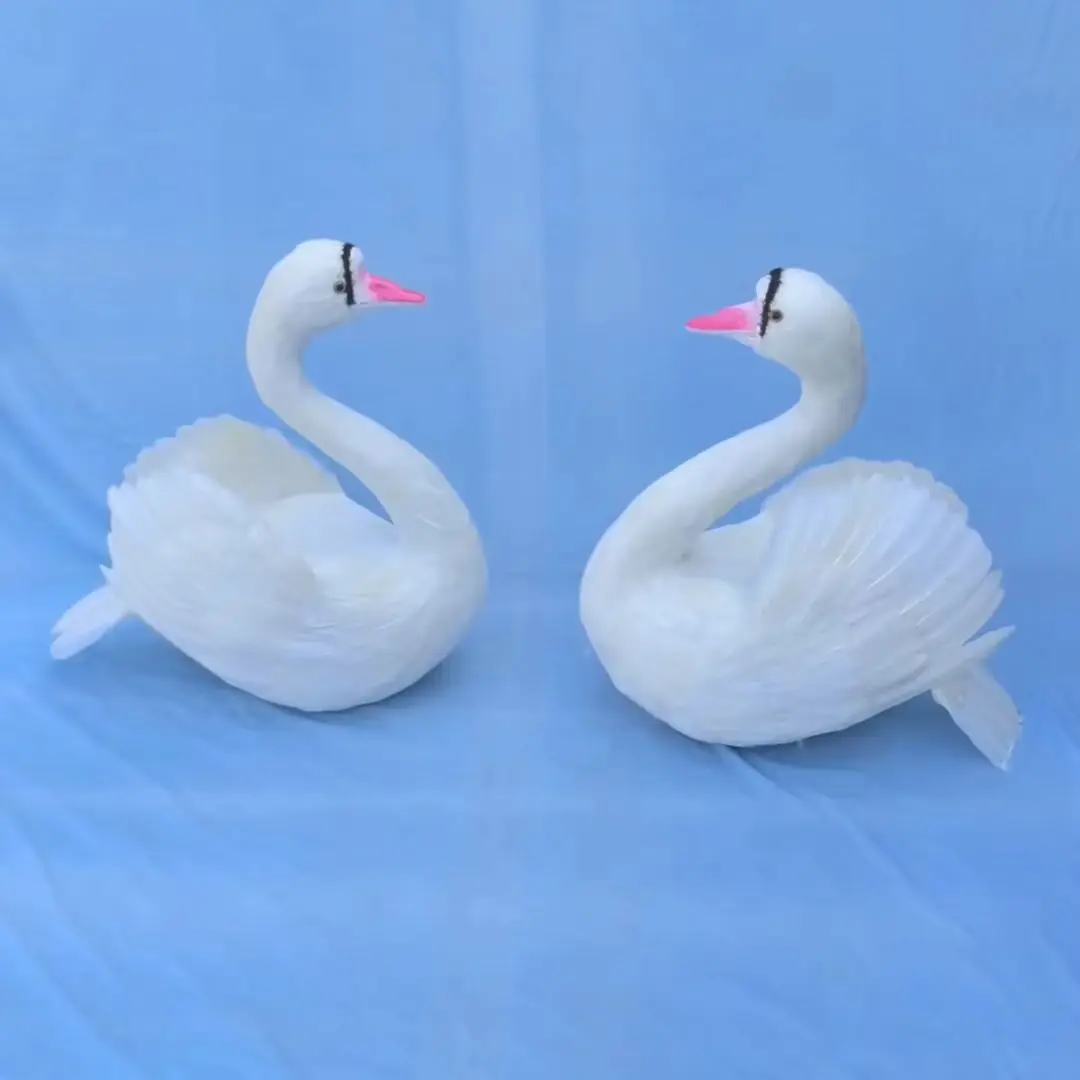 a Pair of big Swan Models Simulation Foam & Feather swan Decorative Bird Gift 50x45cm A0158