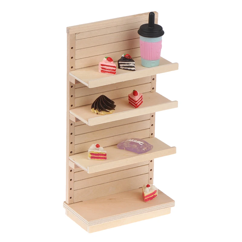 1:12 دمية مصغرة خشبية سوبر ماركت الرف عرض موقف تخزين الرف أربع قصة المشهد ديكور لعبة بيت الدمية الملحقات #4