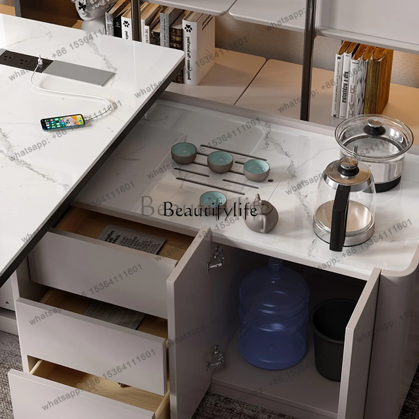 HJ Light luxury rock slab living room tea table integrated dual-purpose household tea making desk with tea table