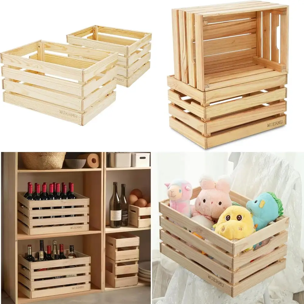 

Набор прочных деревянных ящиков из 2 предметов для хранения, витрины и кемпинга — длина 17,7