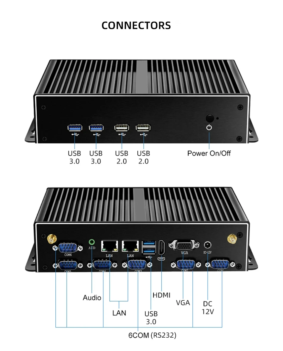 Inter Core i3 i5 i7 Industrial Mini PC Support Linux 4G WiFi Computer with 2xLAN 6xRS232 4xUSB3.0 2xUSB2.0 1xHDMI Win10 Ready
