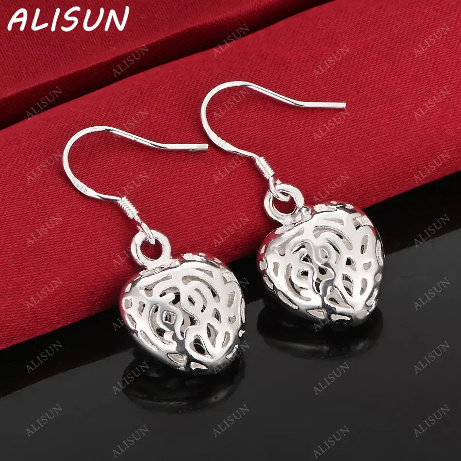 

ALISUN 925 Sterling Silver Hollow Heart Drop Earrings Anniversary Gift Popular Wild Fashion Romantic Jewelry