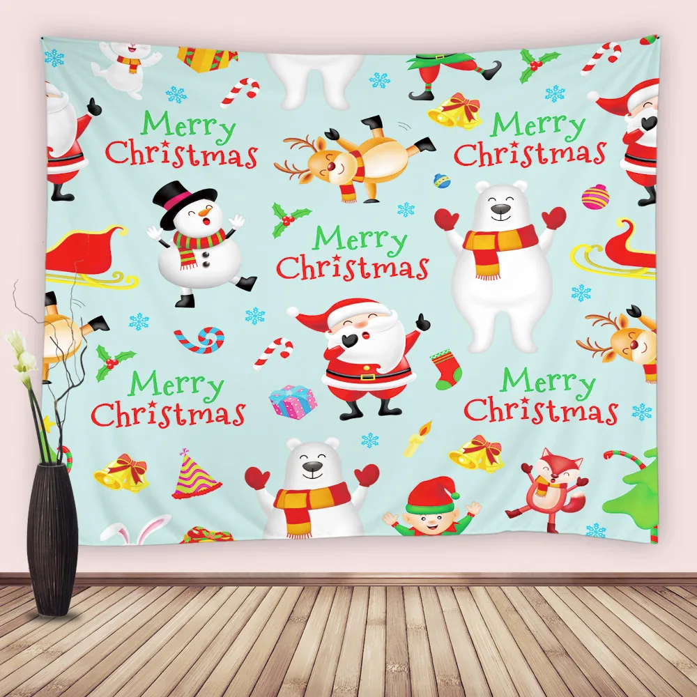 Christmas Tapestry Santa Claus Snowman Polar Bear Xmas Reindeer Fox Wall Hanging Tapestry For Kid Bedroom Living Room Home Decor