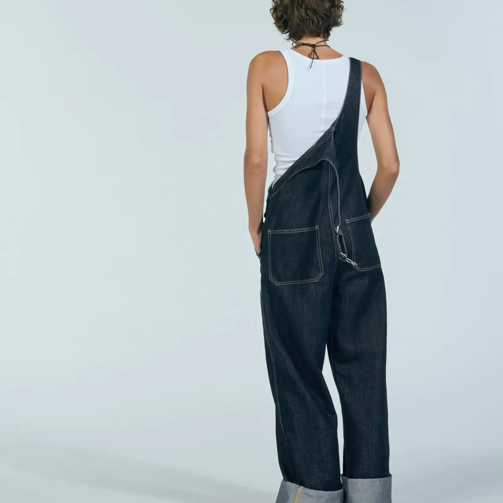Fall 2024 New Women's Simple Versatile Long Denim Overalls 89729 Commute Sle Vintage Waed Wide Leg l Waist Jeans