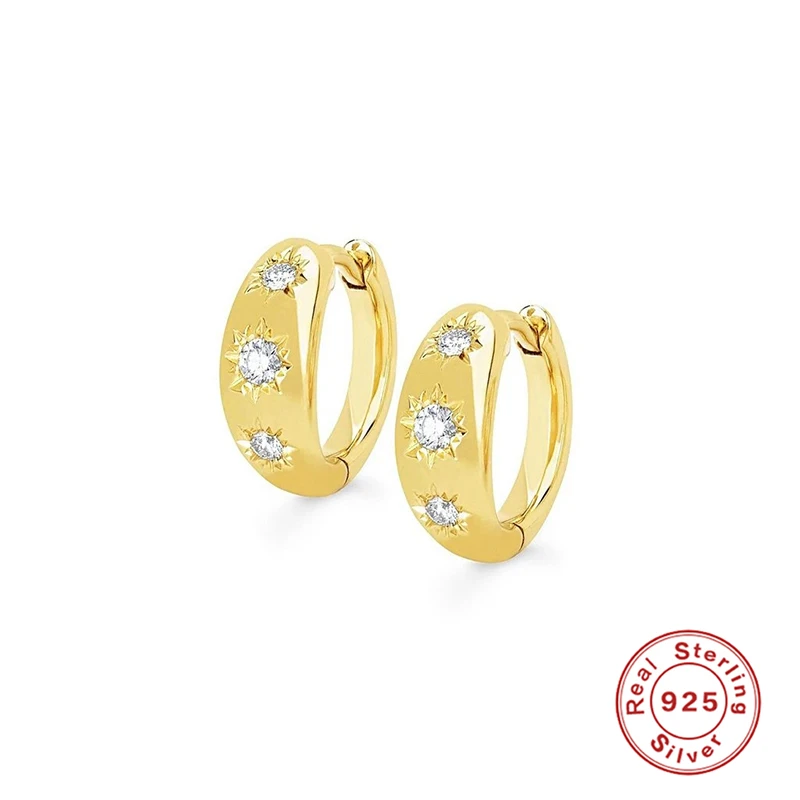 CANNER Ins Star Anise 925 Sterling Silver  Earring For Women Hoop Earrings Crystal Fine Jewelry Glossy 18K Gold Mom Gift Trend