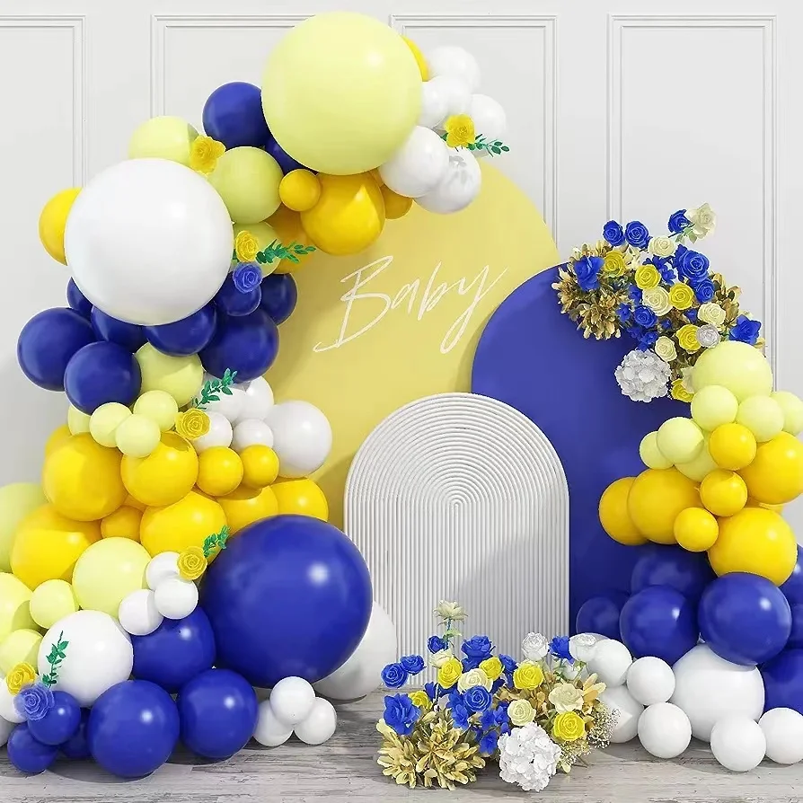 118 Pcs Blue White Yellow Balloon Garland Set Kids Adult Birthday Party Baby Shower Anniversary Picnic Party Decorative Balloon