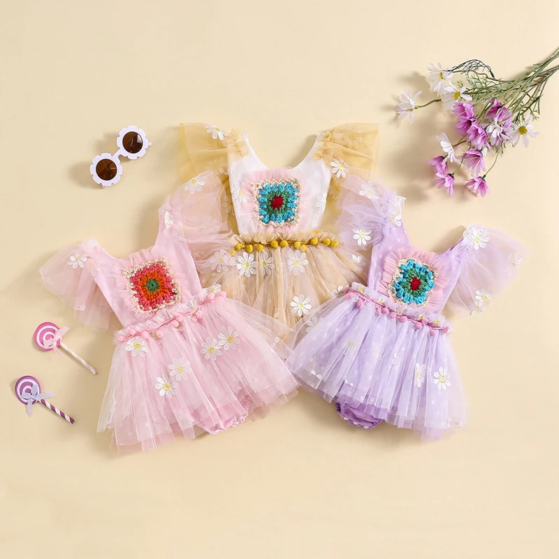 

Summer Newborn Infant Baby Girls Princess Romper Dress Sweet Fly Sleeve Flower Tulle Playsuit Jumpsuit Fashion Baby Clothing