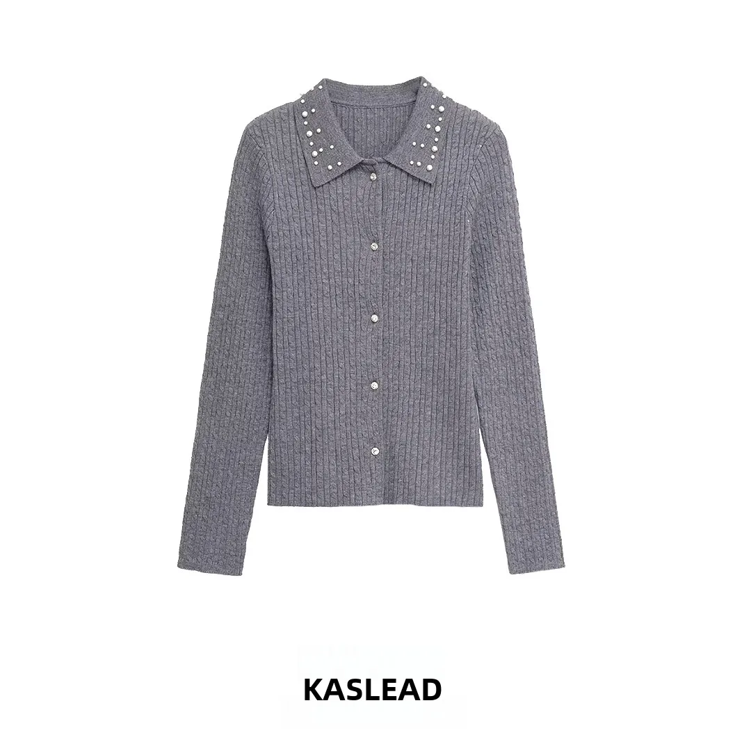 

KASLEAD New Faionable Knitted Jaet Women's Polyester Fiber Long Sve Diamond Pattern Button up Cardigan Sli Neline