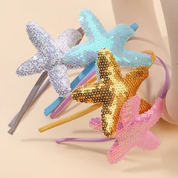 1Pc Cartoon Starfish Hair Hoop for Kids Hair Accessories Shiny Sequins Children's Decorative Hair Band Leisure Dress Up Headwear