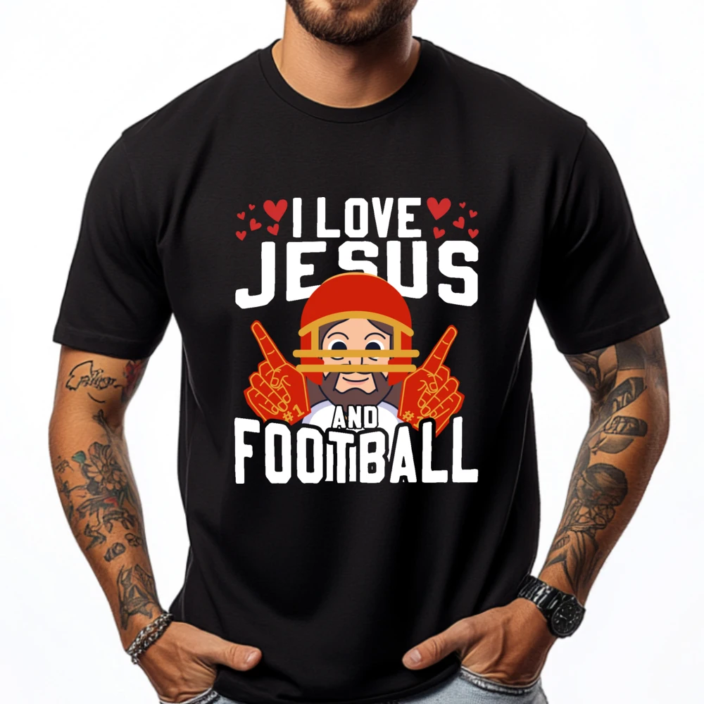 

I Love Jesus Heart Christian Faith Believer Religion Graphic Tees Men High Quality Men's T-Shirt Letter