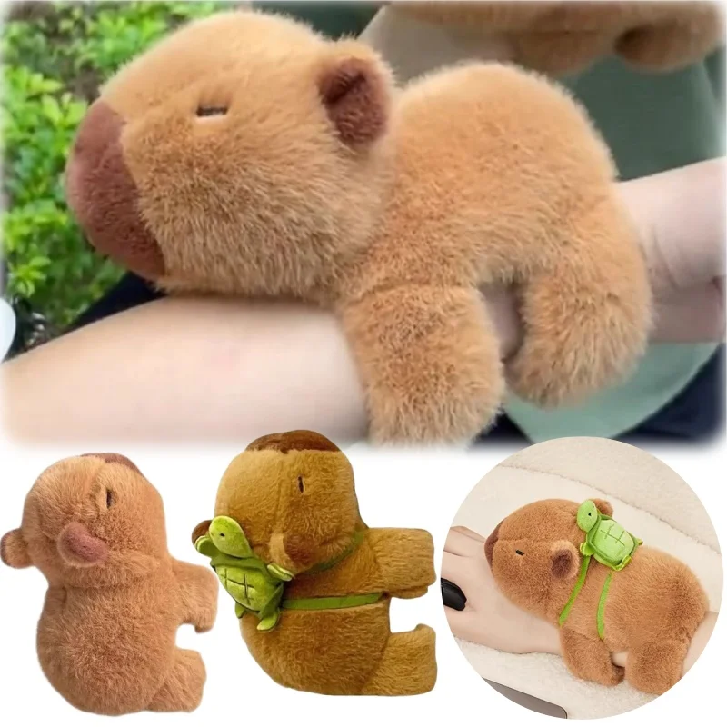 Adorable Capybara Plush Doll Cartoon Hand Wrist Stuffed Animal Fidget Toy Sensory Stress Relief Pop Circle Beating Puppet Gift