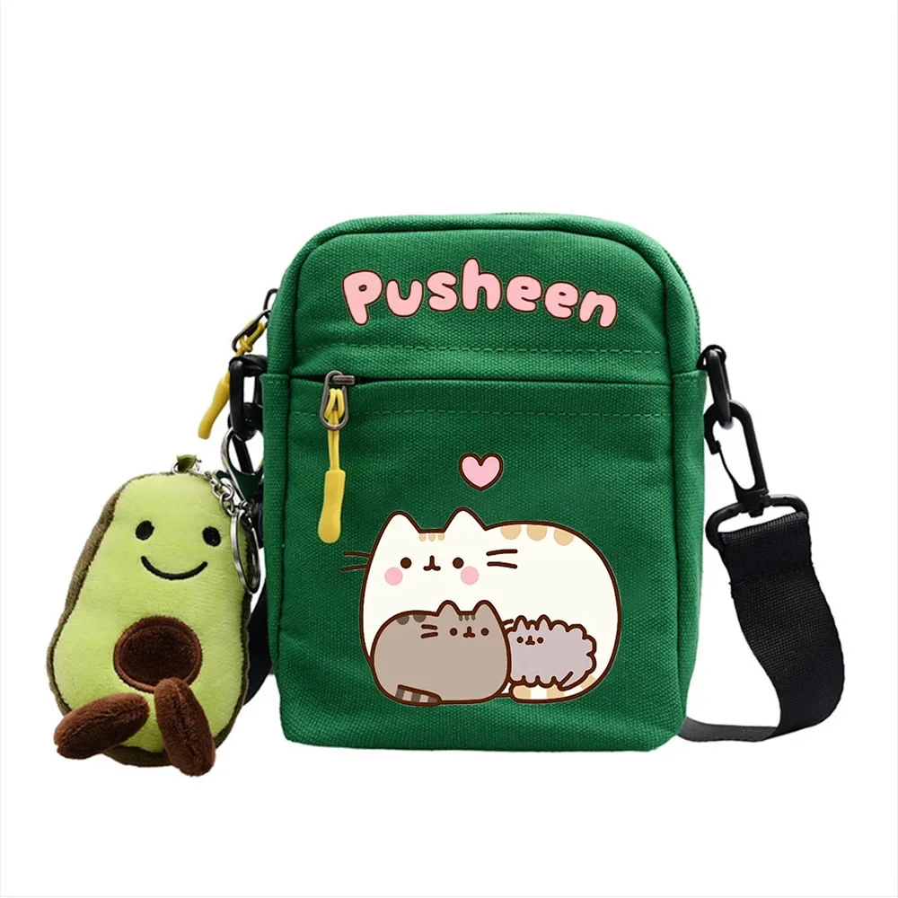 Pusheen Cat New Shoulder Bag Kawaii Cartoon Figure Canvas Crossbody Bags Fashion Square Bags Satchel Travel Bag Sports Bags Gift