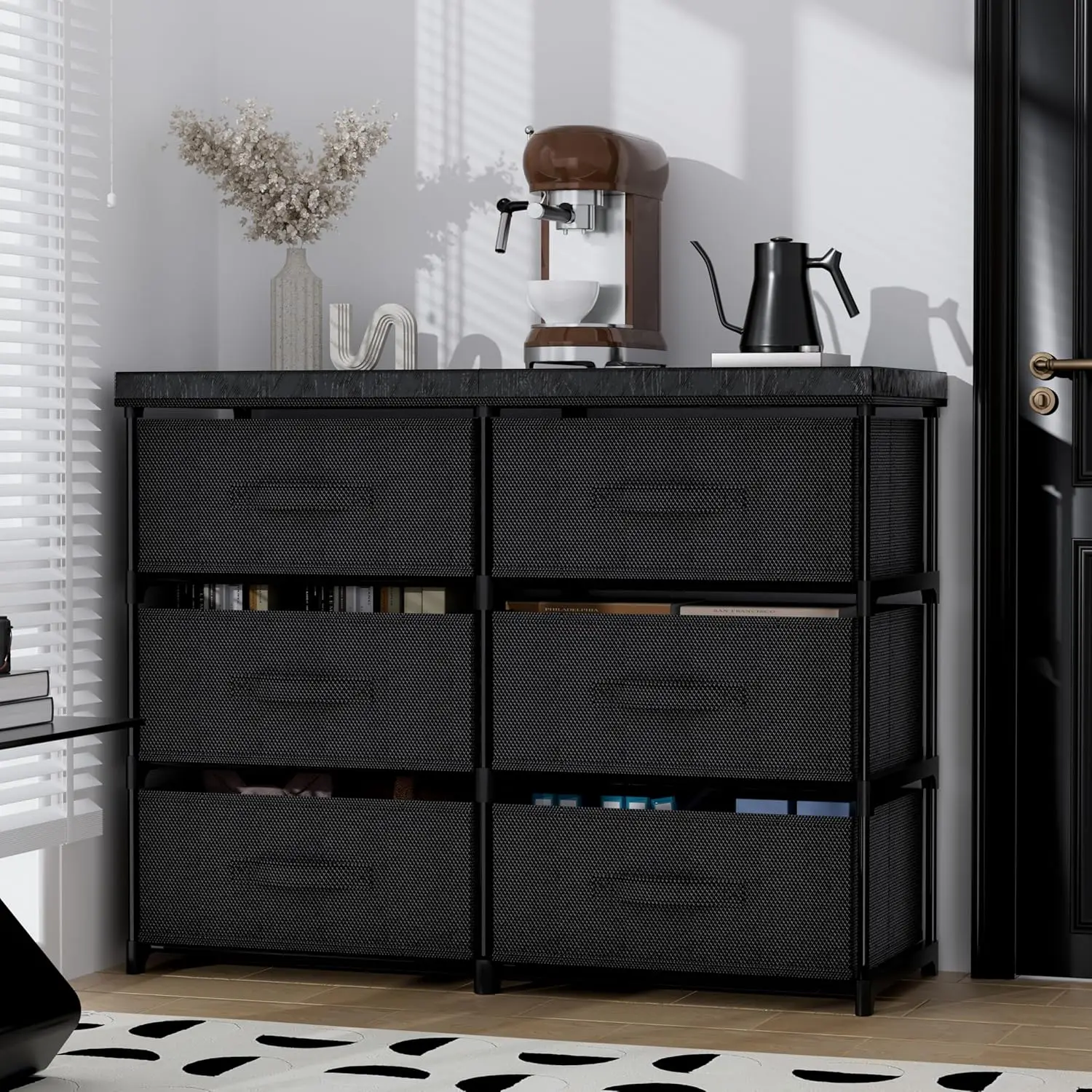 

Dresser with 6 Fabric Drawer Stand Desktop Sturdy Metal Plastic Support Tube Cube Storage Cabinet for