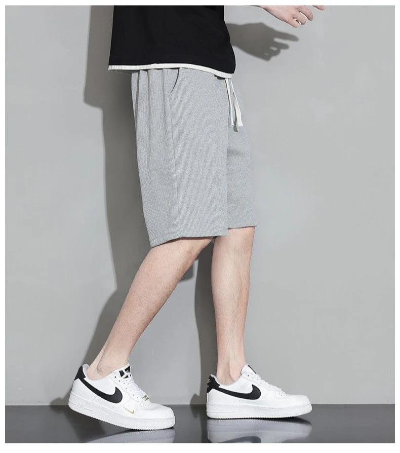 Einfarbige Sommer-Waffelshorts für Herren für lässige, lockere, atmungsaktive, dünne, Basketballsportarten, kurze Shorts, Strandhosen – Detail 13