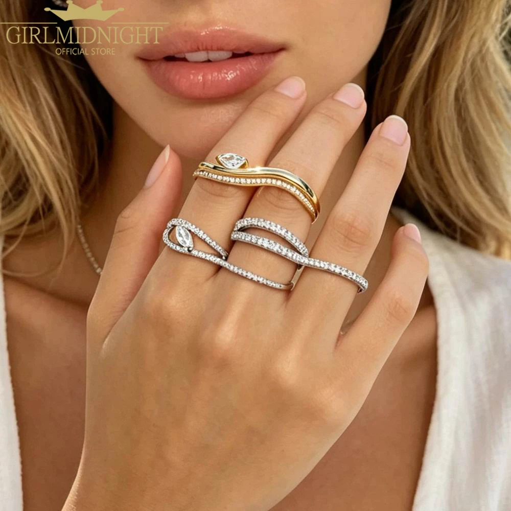 New Micro Pave Sparking Full Enternity CZ Engagement Stackable Double Ring For Women Fashion Trendy Wedding Band Fine Jewelry