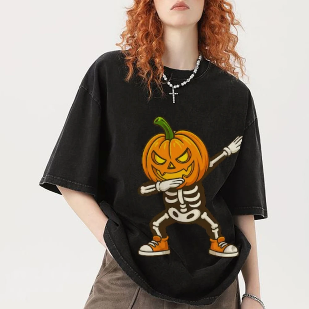 Vintage Fashion Style Women Tshirt With Dabbing Skeleton Man Graphic Tshirts Cotton Casual Essential Comfort Daily Wear Attire