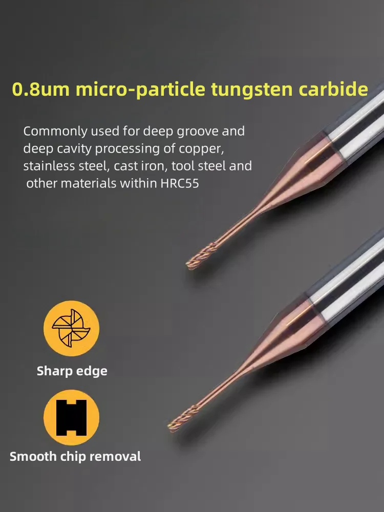 10PCS HRC55 4 Futes Deep Groove Milling Cutter Hole avoidance extended End Mill D4 L50mm