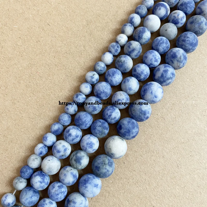 Natural Stone Matte Blue Spot Jasper Round Loose Beads 15\