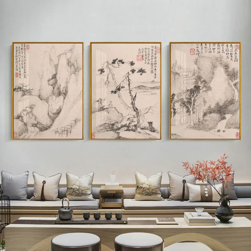 New Chinese Scenery Style Canvas Print Landscape Bedside Ornament Wall Picture Painting Poster Art Bedroom Home Décor