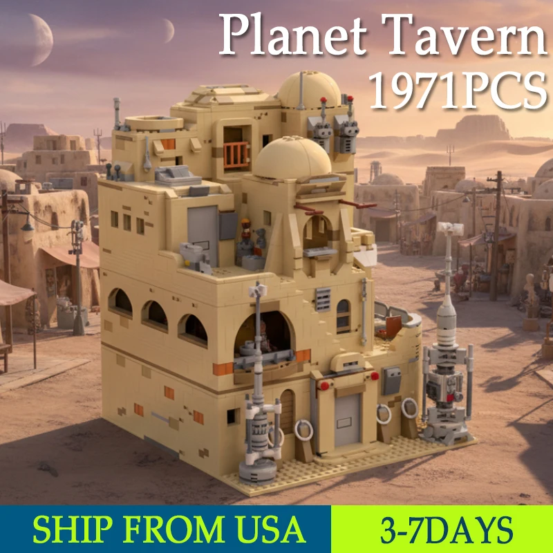 

1971 шт. MOC Planet Tavern, строительные блоки, модель сборки, вид на улицу, кирпичи, игрушки, здание дома на Рождество, подарки на день рождения