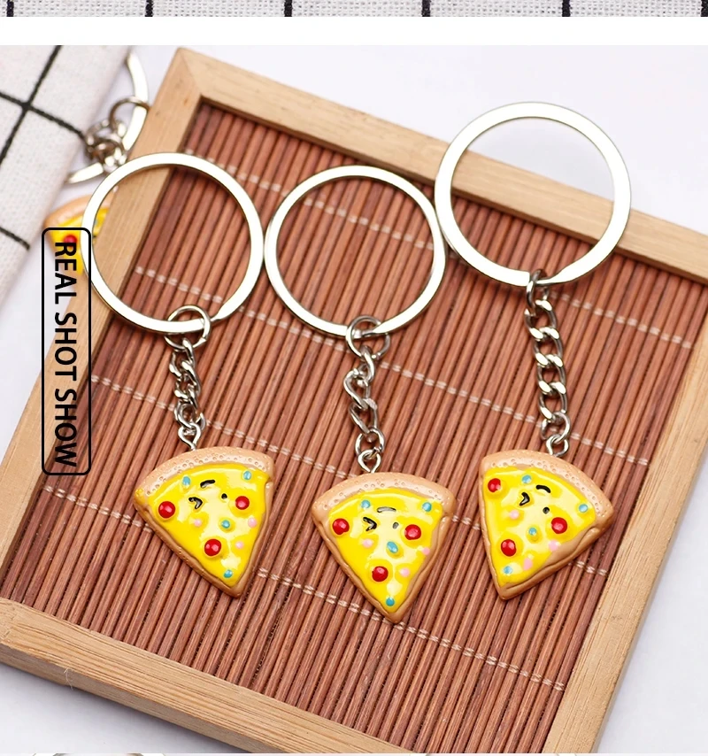 Cute Pizza Keychain for Women Student Kawaii Pizza Pendant Key Chain Backpack Car Accessories for Best Friend Jewelry Gift