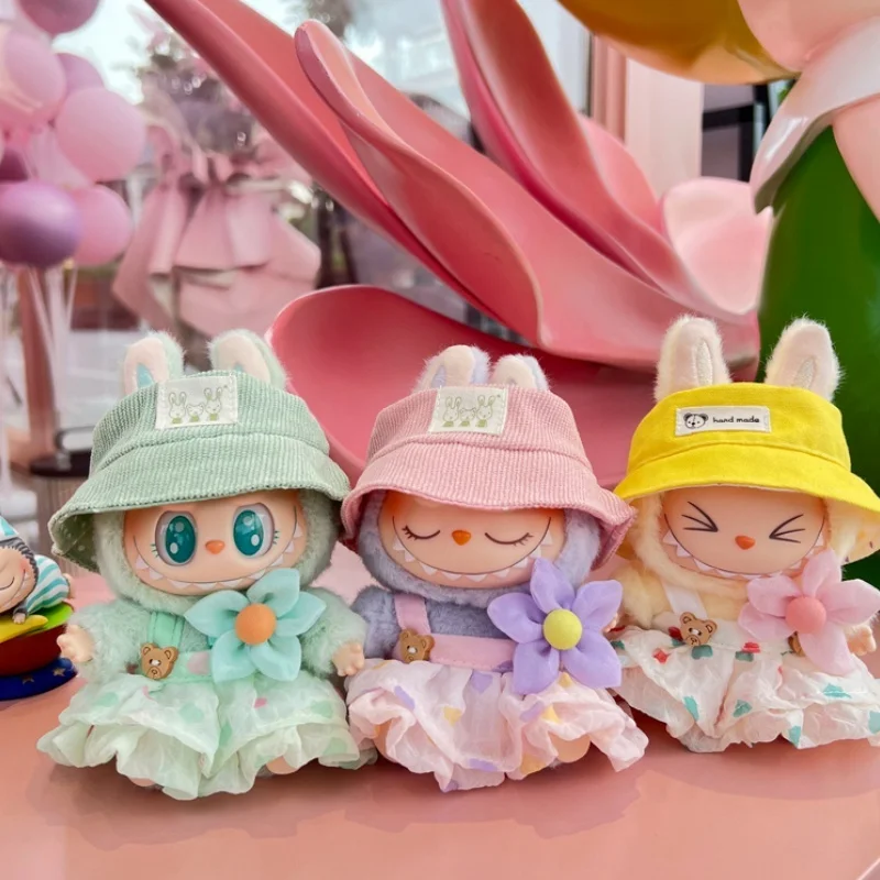 Hot Anime Labubu 2 Generation Sitting Party Clothes Series Summer Gauze Skirt Hat Cute Toy Ornament Only Clothes Doll Toy Gifts