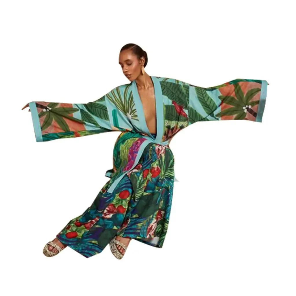

Women's Kimono Printed Coat Independent Station Straight Hair INS Windbreaker European And US Style 10260 Fashion