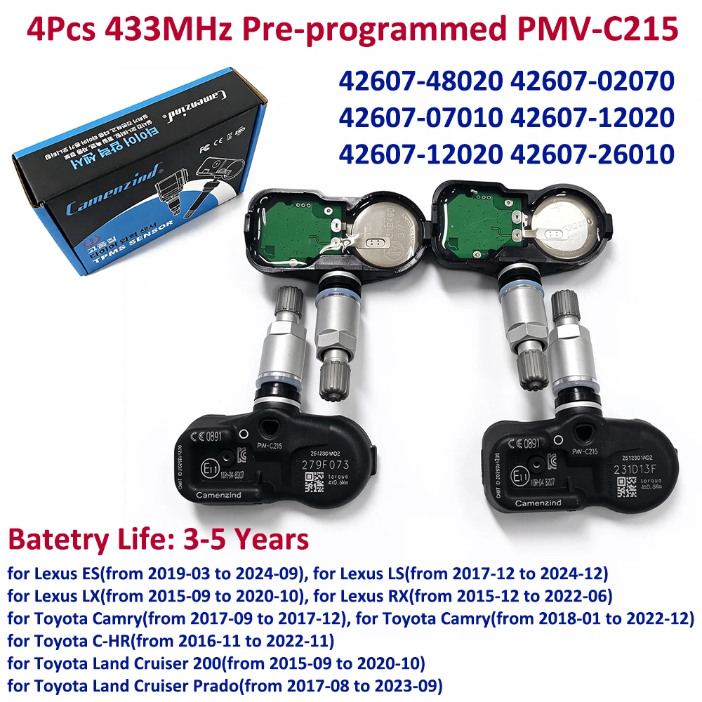 4Pcs OE PMV-C215 42607-48020 42607-02070 TPMS 433MHz TPMS Tire Pressure Sensor For Toyota Corolla RAV4 Camry Lexus ES LS LX RX