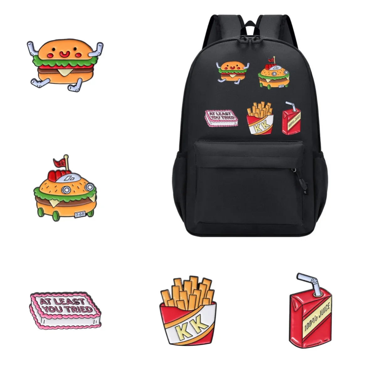 Burger Cola French Fries Enamel Brooch Gift Food Cute Metal Badge Clothing with Hundred Pair Back Packaging Jewelry Pins