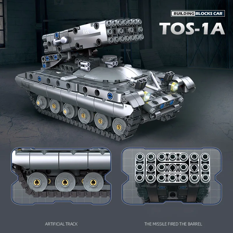 Modern Russia Military Vehicle TOS-1 Heavy Flamethrower System Tank Model Building Block WW2 Army Figures Brick Assemble Toy