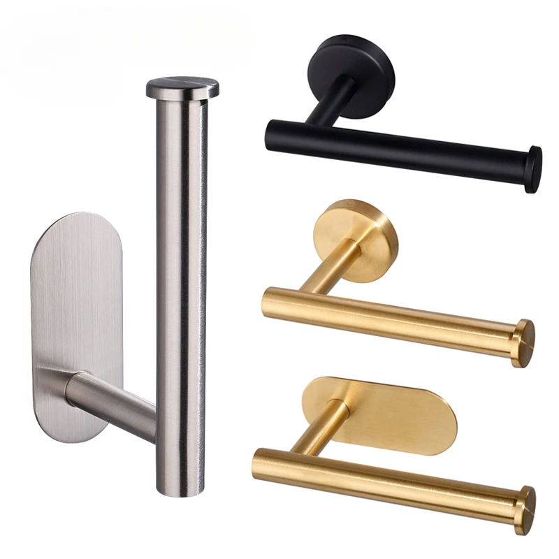 Bathroom Self Adhesive Toilet Paper Towel Holder Wall Mount No Punching Tissue Towel Roll Stainless Steel Kitchen Accessory