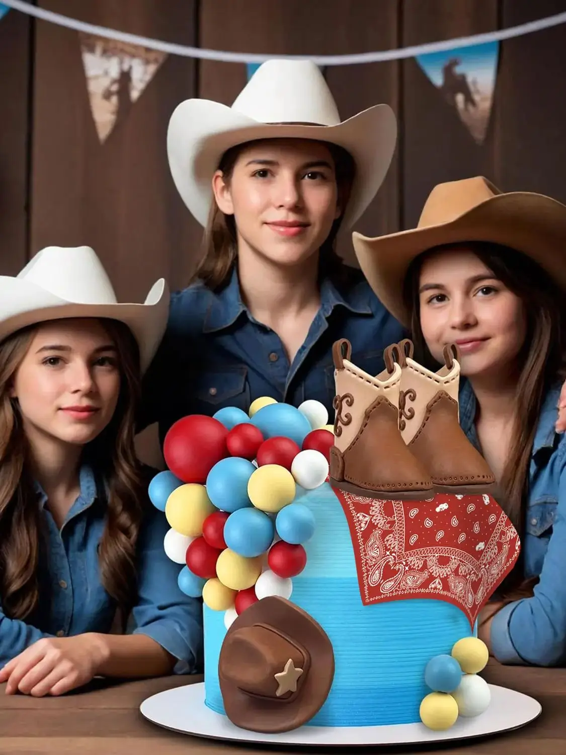 34 pièces écharpe carrée rouge chapeau de cowboy et bottes gâteau haut rouge jaune bleu blanc boule de mousse pour thème cowboy anniversaire bébé douche fête