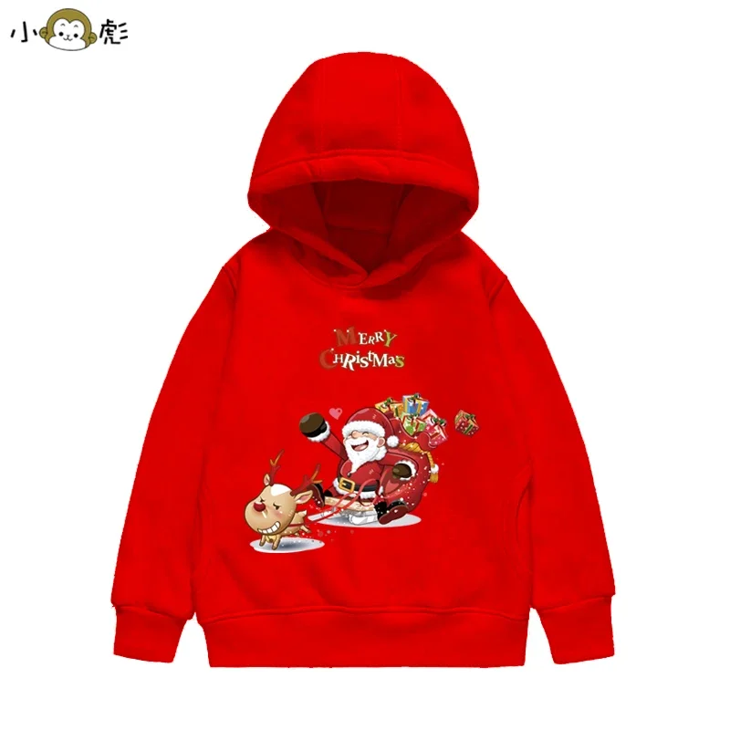 Felpa con cappuccio per bambini con renna di Babbo Natale di Natale Ragazzo Ragazza Autunno Inverno Quotidiano All'aperto Casual Allentato Caldo Abbigliamento sportivo morbido